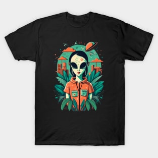 Alien Girl In Aan Artificial World, UFO, Retro, Alien, Alien Civilization T-Shirt